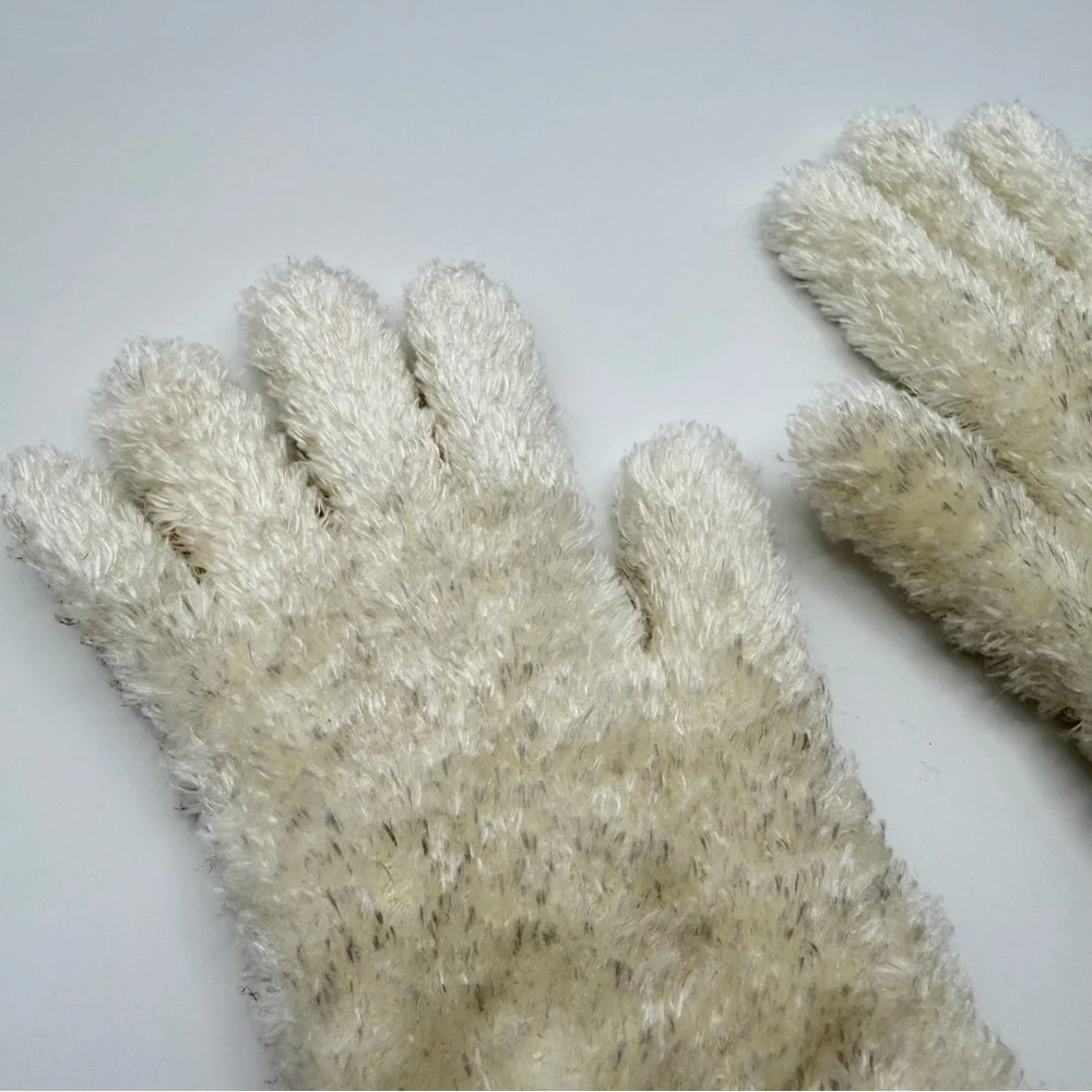 Women’s Plush Faux Fur Gloves Cream Ivory‎ Cozy Winter Cold Weather